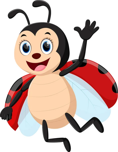 Vector Illustration Cartoon Ladybug Flying Isolated White Background — ストックベクタ