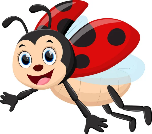 Vector Illustration Cartoon Ladybug Flying Isolated White Background — Image vectorielle