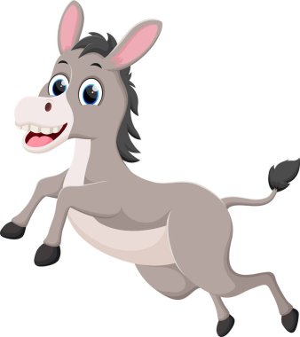 Beyaz arkaplanda izole edilmiş çizgi film eşeğinin vektör çizimi