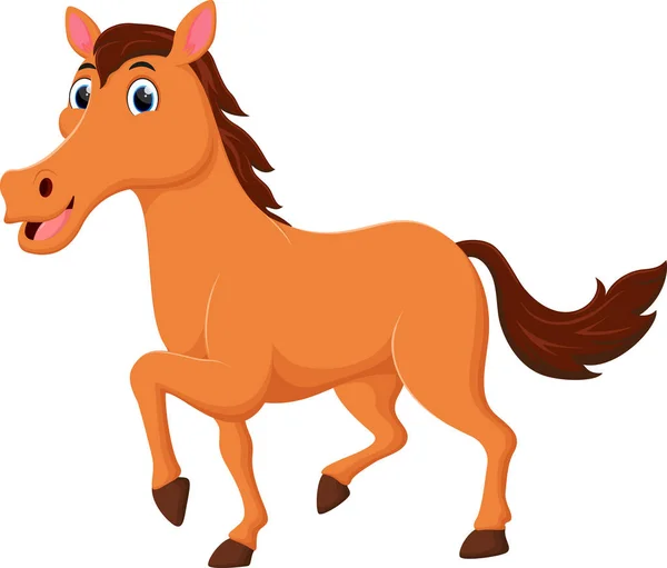 Vector Illustration Cartoon Happy Brown Horse Isolated White Background — Vector de stock