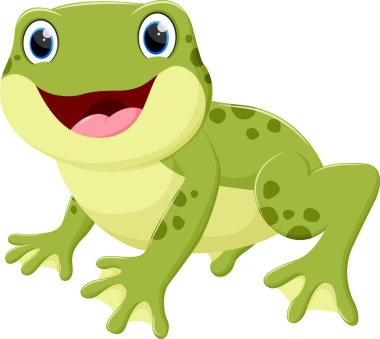 Beyaz arka plan üzerinde izole sevimli kurbağa karikatür vektör çizim