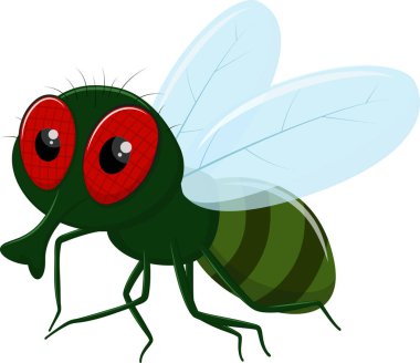 Beyaz arka planda izole edilmiş şirin karikatür sineklerinin vektör çizimi