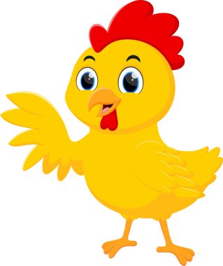 Beyaz arka planda poz veren şirin Tavuk Çizgi Filminin Vektör İllüstrasyonu