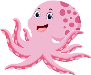 Beyaz arka plan üzerinde izole şirin ahtapot karikatür vektör çizim