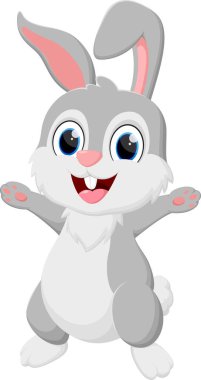 Beyaz arka planda izole edilmiş şirin, mutlu tavşan çizgi filminin temsilcisi.