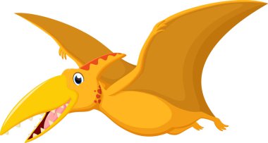 Beyaz arka planda izole edilmiş şirin pterodactyl uçuşların vektör ilülasyonu