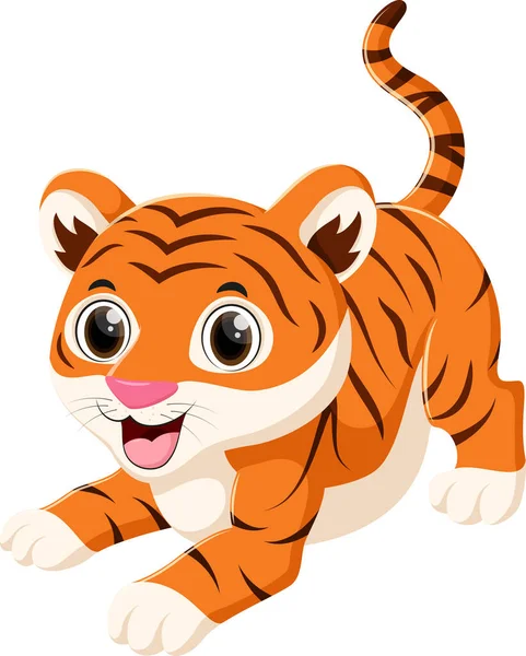 Vector Illustration Von Cartoon Niedlichen Kleinen Tiger Isoliert Auf Weißem — Stockvektor