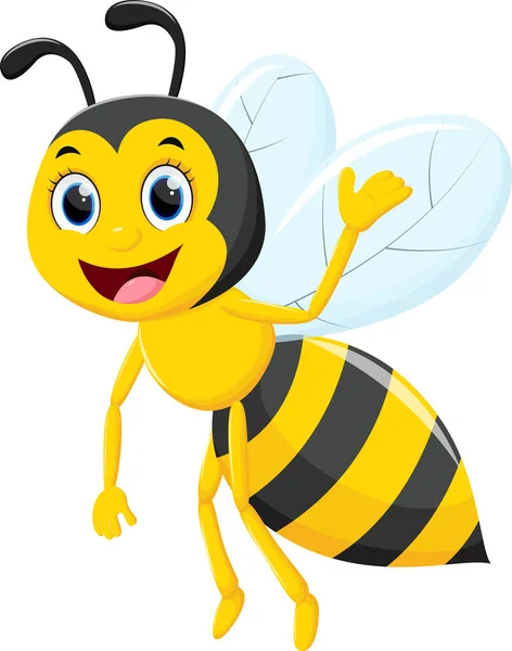 Vector Illustration Bee Cartoon Flying Isolated White Background — ストックベクタ
