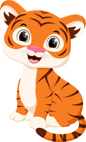 Vector Illustration Cartoon Cute Little Tiger Isolated White Background — Stock Vector