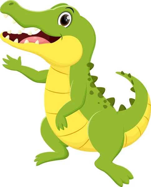 Wektor Ilustracja Cute Krokodyl Kreskówki Prezentuje Izolowane Białym Tle — Wektor stockowy