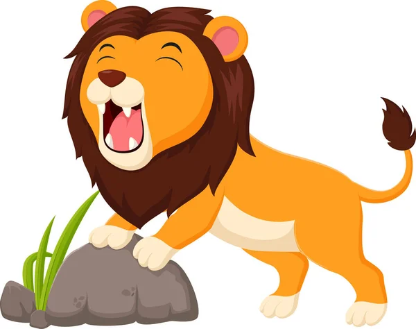 Vector Illustration Cartoon Happy Lion Roaring White Background — Stock Vector