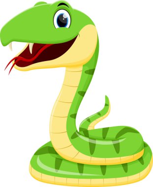Beyaz arka planda izole edilmiş komik yeşil yılan çizgi filminin vektör çizimi
