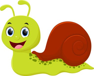 Beyaz arka plan üzerinde izole sevimli salyangoz karikatür vektör çizim