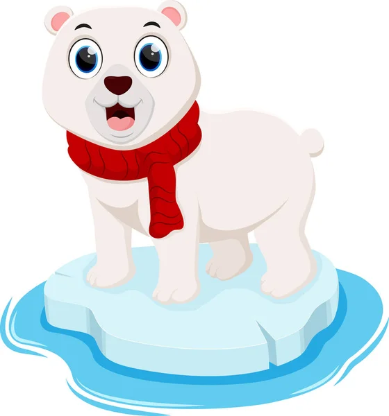 Vector Illustration Cartoon Cute Polar Bear Standing Ice Cube — Stock Vector