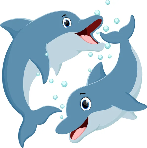 Ilustração Vetorial Conjunto Desenhos Animados Golfinhos Felizes —  Vetores de Stock