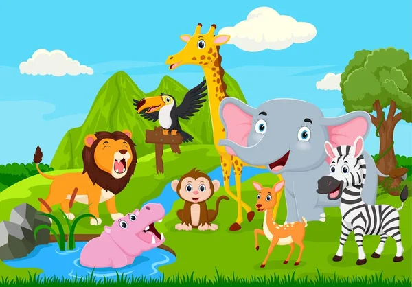 Vector Illustration Cartoon Cute Wild Animal Jungle — Stock Vector