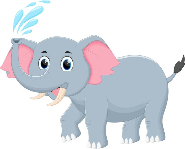 Ilustración Vectorial Dibujos Animados Feliz Elefante Pulverización Agua — Vector de stock