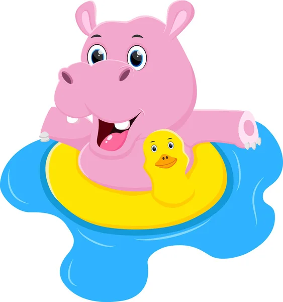 Vector Ilustração Engraçado Hippo Nadar Piscina Fundo Withe —  Vetores de Stock