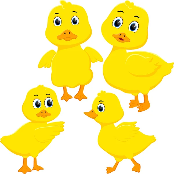 Vektorové Ilustrace Happy Duck Set Karikatura Izolované Bílém Pozadí — Stockový vektor