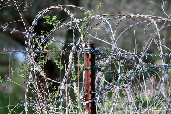 Een Prikkeldraad Barrière Een Stad Park Israel — Stockfoto