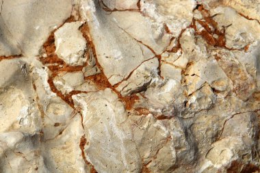 Taş yüzeyi ve taş dokusu yakından. Taşlar deniz kıyısındaki şehir parkında yatıyor. 