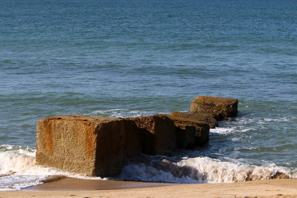 Камни Берегу Средиземного Моря Севере Израиля Пляже Нагарии — стоковое фото