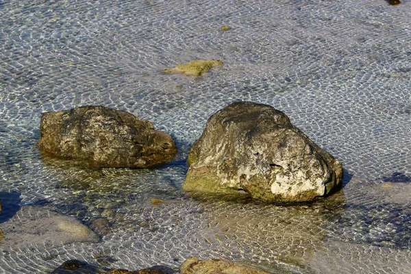 Pierres Sur Les Rives Mer Méditerranée Dans Nord Israël Sur — Photo