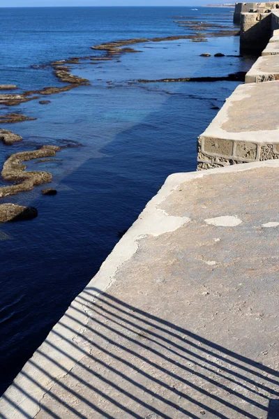 Muralhas Antiga Cidade Akko Mar Mediterrâneo Norte Israel — Fotografia de Stock