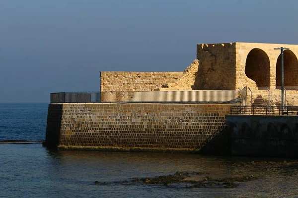 Stěny Starobylého Města Akko Středozemním Moři Severním Izraeli — Stock fotografie