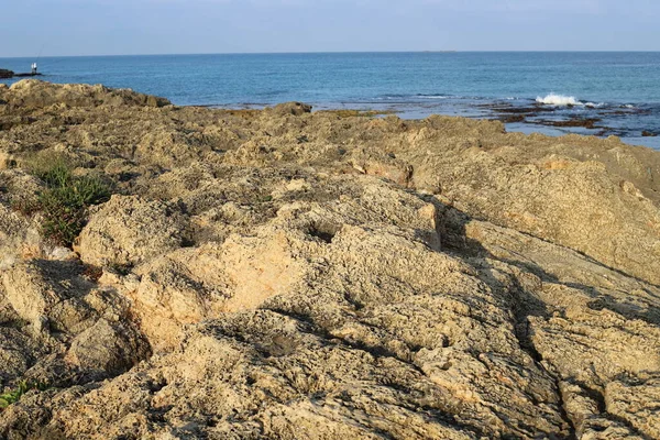 Vysoké Útesy Kameny Březích Středozemního Moře Severu Státu Izrael — Stock fotografie