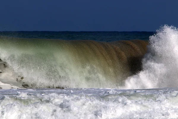 Una Violenta Tormenta Mar Mediterráneo Frente Costa Israel — Foto de Stock