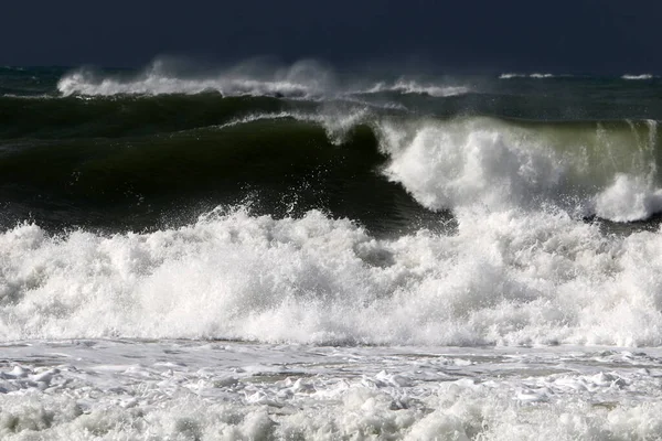 Una Violenta Tempesta Sul Mar Mediterraneo Largo Delle Coste Israele — Foto Stock