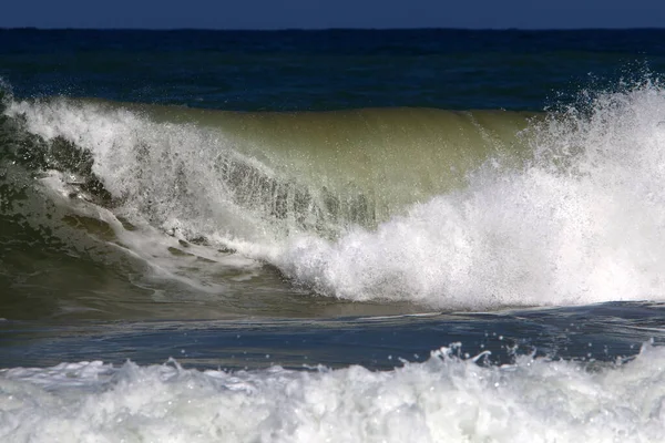 Una Violenta Tormenta Mar Mediterráneo Frente Costa Israel — Foto de Stock