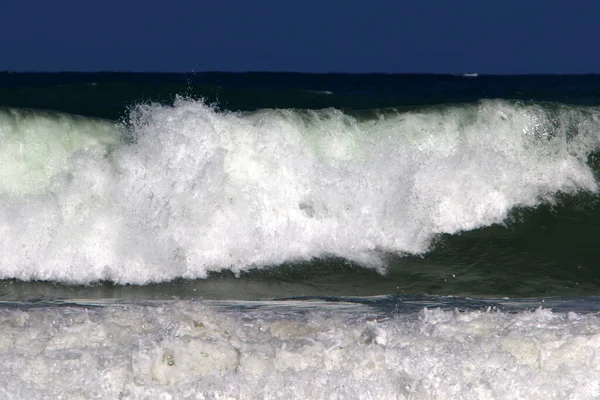 Una Violenta Tempesta Sul Mar Mediterraneo Largo Delle Coste Israele — Foto Stock