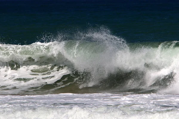 Une Violente Tempête Sur Mer Méditerranée Large Des Côtes Israël — Photo