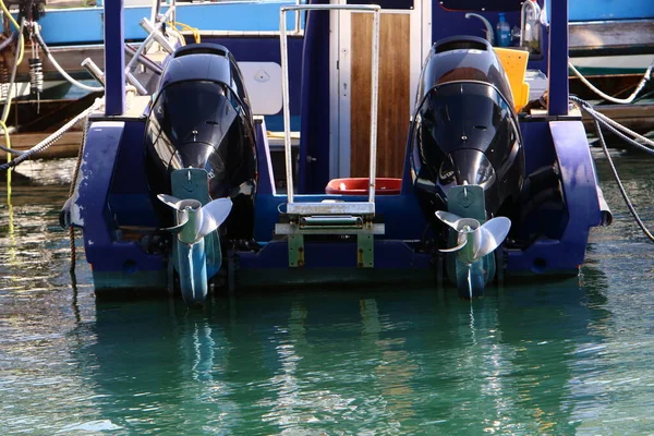 Boten Jachten Dokken Aan Zeehaven Van Tel Aviv Aan Middellandse — Stockfoto