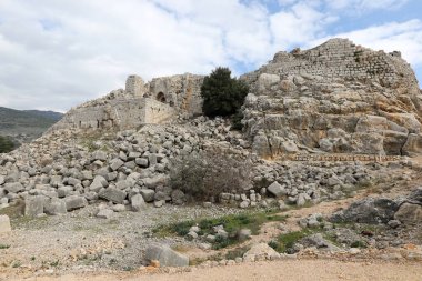 Ruins of the medieval fortress Nimrod (Mivtzar Nimrod) located in the northern Golan Heights in Israel. 