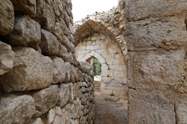Ruins of the medieval fortress Nimrod (Mivtzar Nimrod) located in the northern Golan Heights in Israel. 