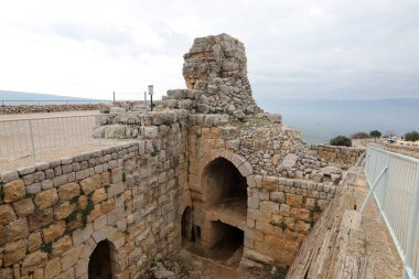 Ruins of the medieval fortress Nimrod (Mivtzar Nimrod) located in the northern Golan Heights in Israel. 