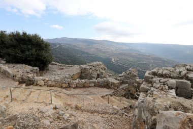 Ruins of the medieval fortress Nimrod (Mivtzar Nimrod) located in the northern Golan Heights in Israel. 