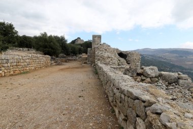 Ruins of the medieval fortress Nimrod (Mivtzar Nimrod) located in the northern Golan Heights in Israel. 