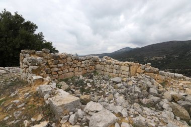 Ruins of the medieval fortress Nimrod (Mivtzar Nimrod) located in the northern Golan Heights in Israel. 