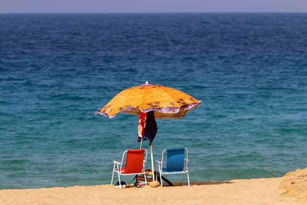 Playa Arena Mar Mediterráneo Norte Israel Verano Caliente Israel — Foto de Stock