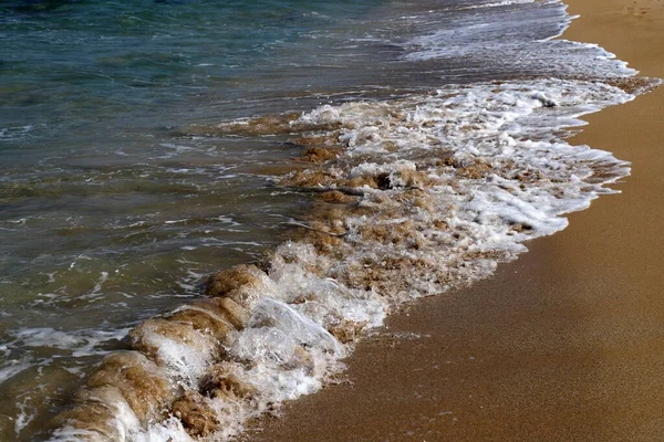 Spiaggia Sabbia Sul Mar Mediterraneo Nel Nord Israele Estate Calda — Foto Stock