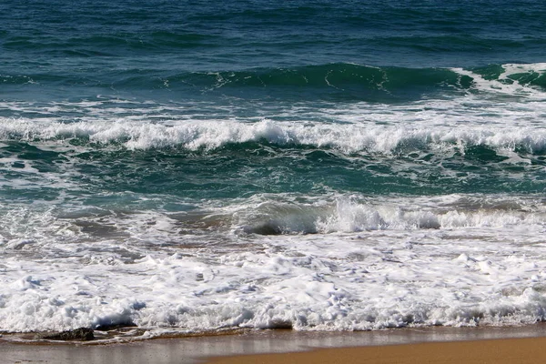 Песчаный Пляж Средиземном Море Севере Израиля Жаркое Лето Израиле — стоковое фото