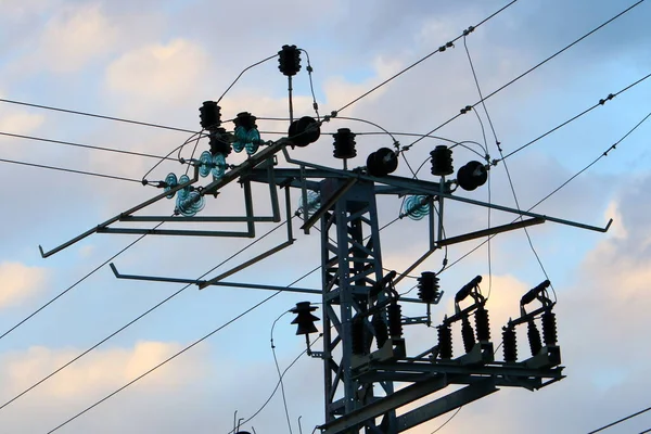Poste Eléctrico Alambre Contra Cielo Azul Líneas Eléctricas Israel — Foto de Stock