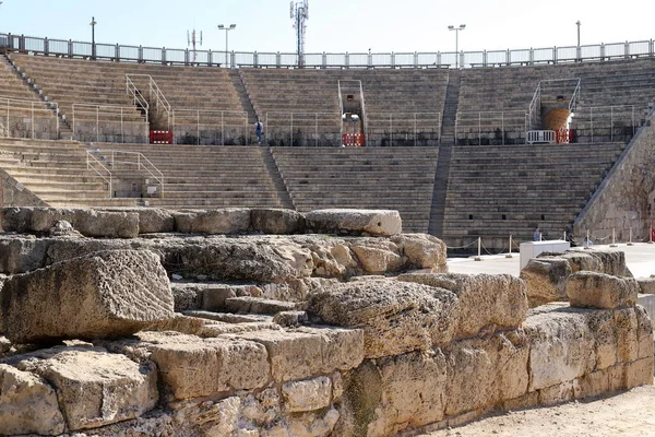 Ancient Amphitheater Arched Ceilings Shopping Malls National Park Caesarea Mediterranean — Stock Photo, Image