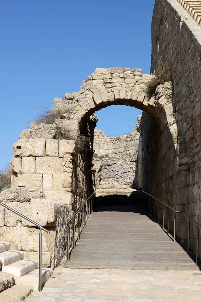 Anfiteatro Antigo Tectos Arqueados Centros Comerciais Parque Nacional Cesareia Costa — Fotografia de Stock