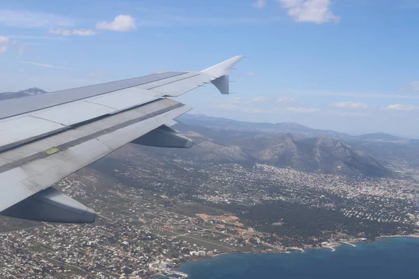 Ala Avión Reacción Fondo Del Cielo Tierra —  Fotos de Stock