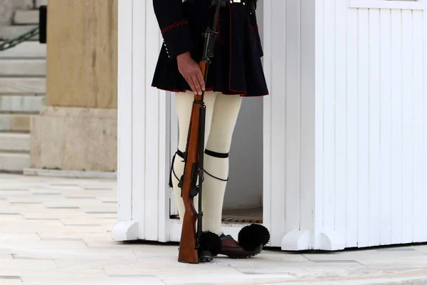 Boty Oděvy Důstojníků Čestné Stráže Poblíž Parlamentu Aténách — Stock fotografie
